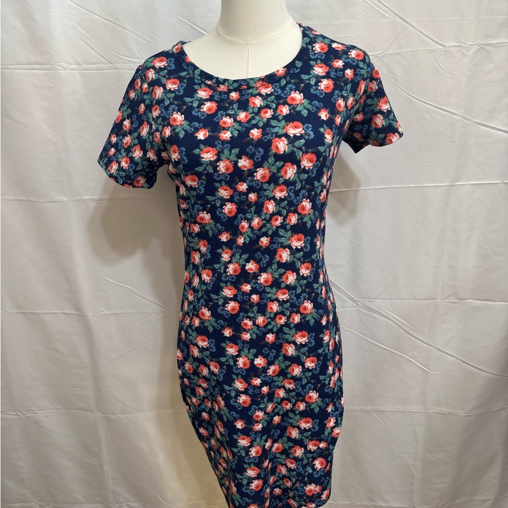 BONGO Navy‎ Floral Bodycon Dress Medium Y2K 2010s Fitted Rose Print Mini